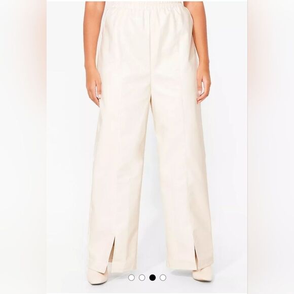 Nasty Gal Faux Leather Split Hem Trouser Cream Pants Size 12 - Picture 4 of 8